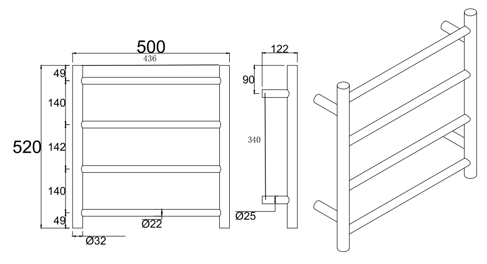 Round Matte Black Electric Heated Towel Rack 4 Bars