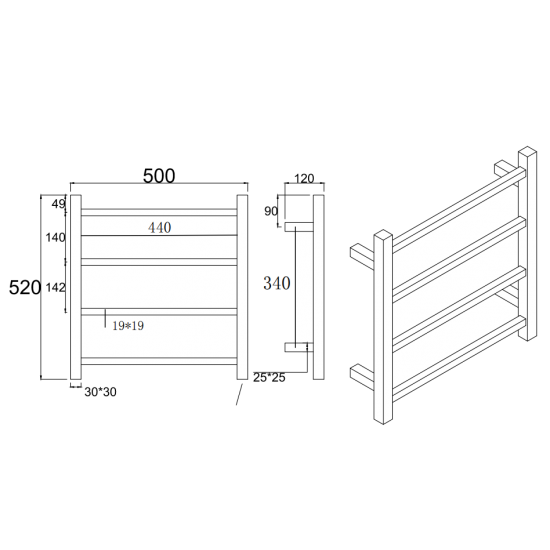 Brushed Yellow Gold Square Electric Heated Towel Rack 4 Bars