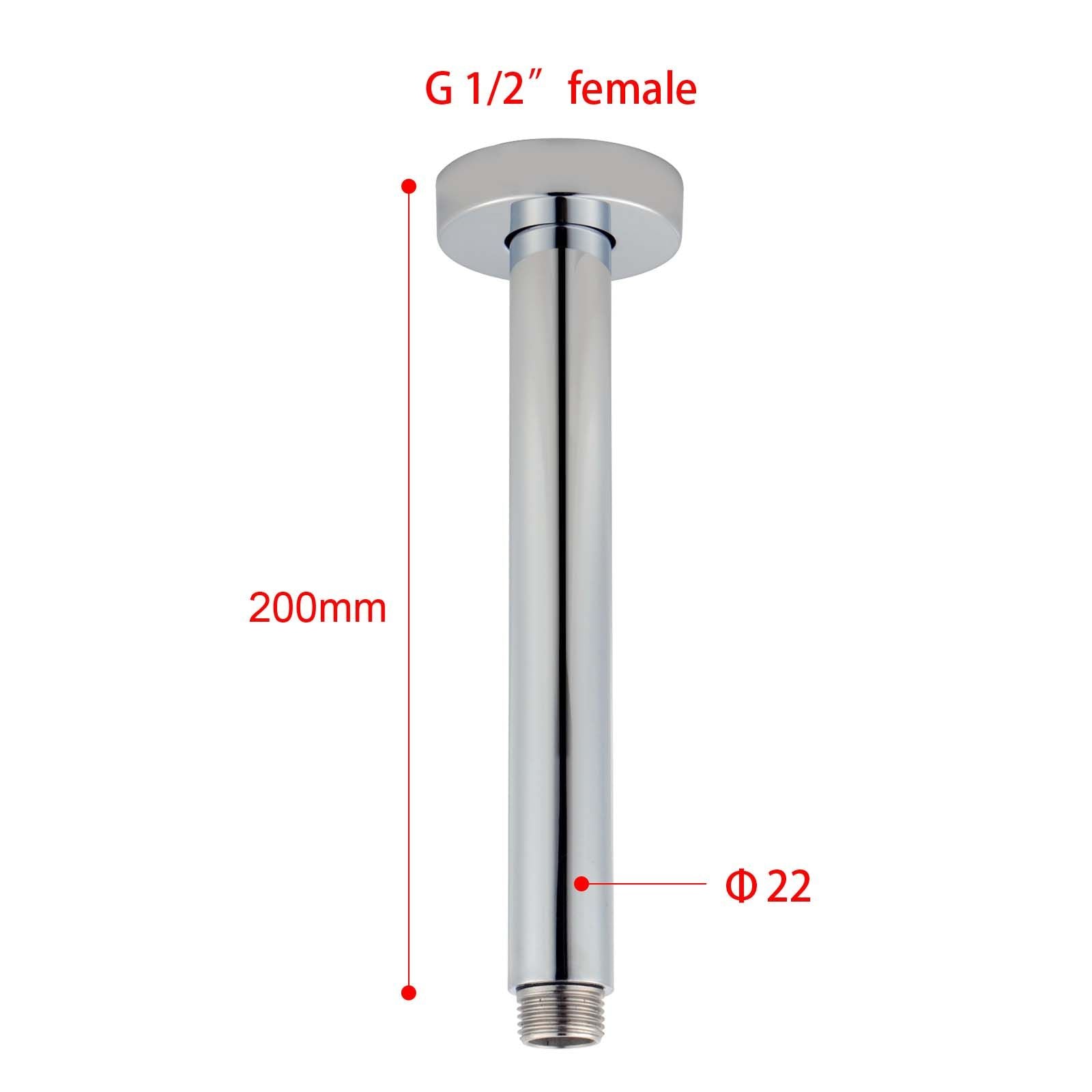 Round Chrome Ceiling Shower Arm 200mm