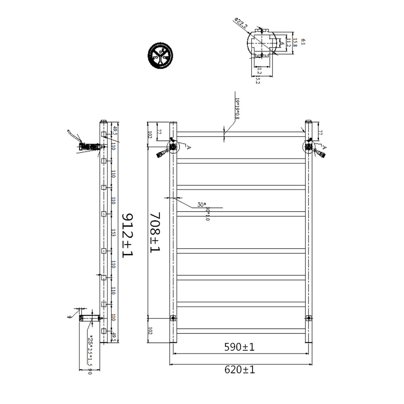 Square Chrome Electric Heated Towel Rack 8 Bars