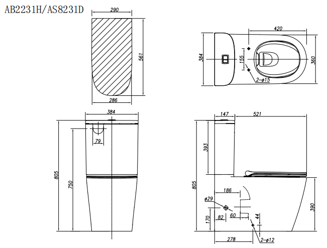 Arrow Sergio 669*384*820mm Dual Flush Washdown Two-piece Ceramic Toilet Suite Soft Closed Seat