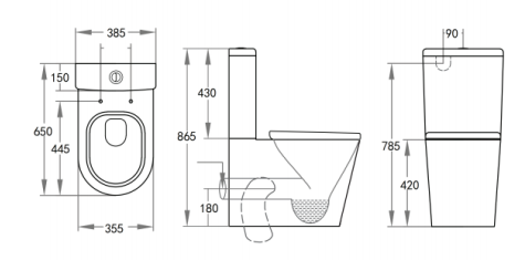 650*385*865mm Rimless Toilet Suite