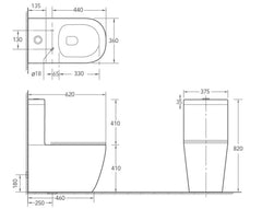 620*375*820mm Bathroom Rimless Toilet Suite Comfort Height Back To Wall