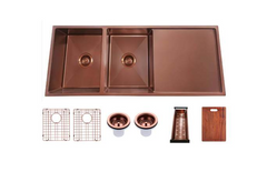 1160x460x230mm Rose Gold PVD 1.2mm Handmade Top/Undermount Double Bowls Kitchen Sink