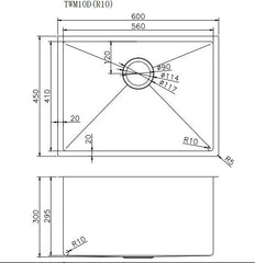 600x450x300mm Rose Gold PVD 1.2mm Handmade Top/Undermount Single Bowl Kitchen/Laundry Sink