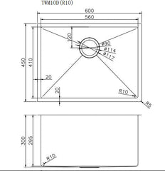 600x450x300mm 1.2mm Handmade Top/Undermount Single Bowl Kitchen/Laundry Sink