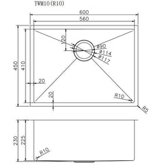 600x450x230mm Gun Metal Grey 1.2mm Handmade Top/Undermount Single Bowl Kitchen Sink 304 Stainless Steel