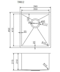 390x450x215mm 1.2mm Handmade Top/Undermount Single Bowl Kitchen Sink