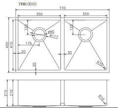 770*450*215mm Gun Metal Grey Hand-made Double Bowl Kitchen Sink