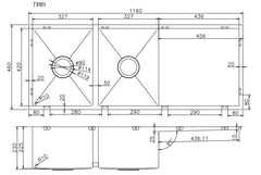 1160x460x230mm Rose Gold PVD 1.2mm Handmade Top/Undermount Double Bowls Kitchen Sink