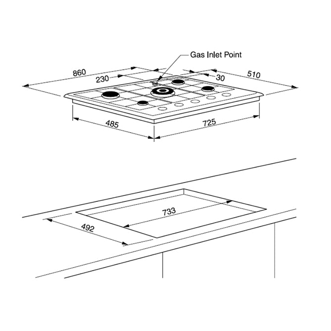 Stainless Steel Gas Cooktop 90CM SILVER