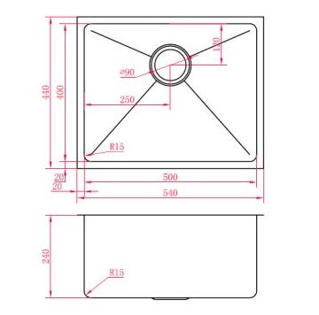 Square Sink 540*440*240 mm- 304 Stainless steel