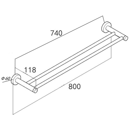 LUCID PIN Series Round Gun Metal Grey Double Towel Rack Rail 800mm