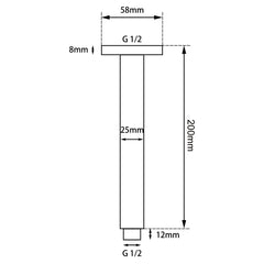 Square Chrome Ceiling Shower Arm 200mm