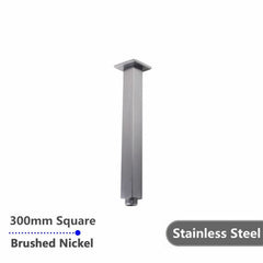 Square Brushed Nickel Ceiling Shower Arm 300mm