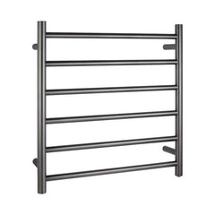 Brushed Gun Metal Grey Round Electric Heated Towel Rack 6 Bars