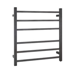 Brushed Gun Metal Grey Square Electric Heated Towel Rack 6 Bars