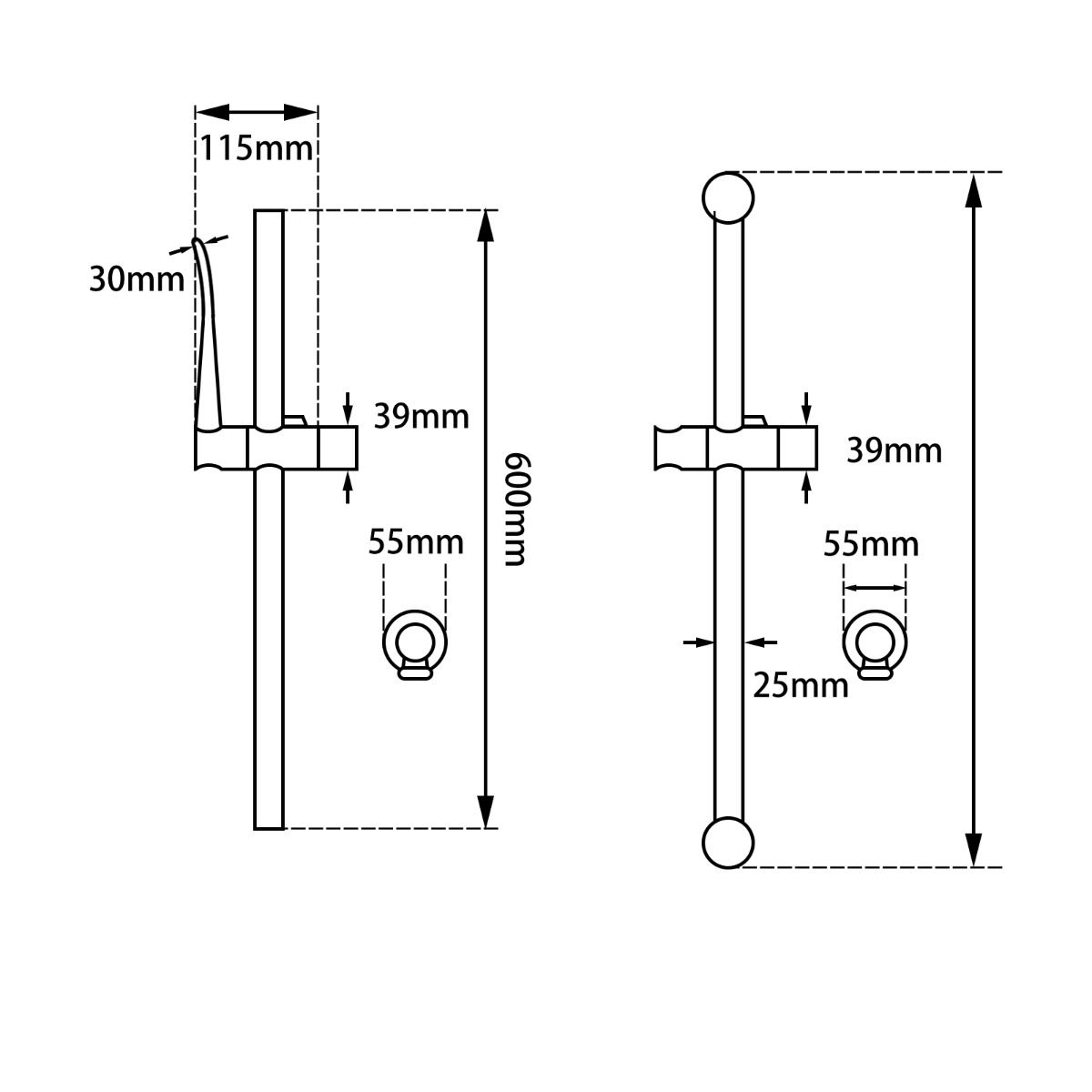 Round Chrome Hand held Shower Set With Rail