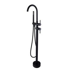 Round Black Freestanding Bath Mixer With Handheld Shower