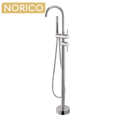 Pentro Round Brushed Nickel Freestanding Bath Mixer With Hand held Shower