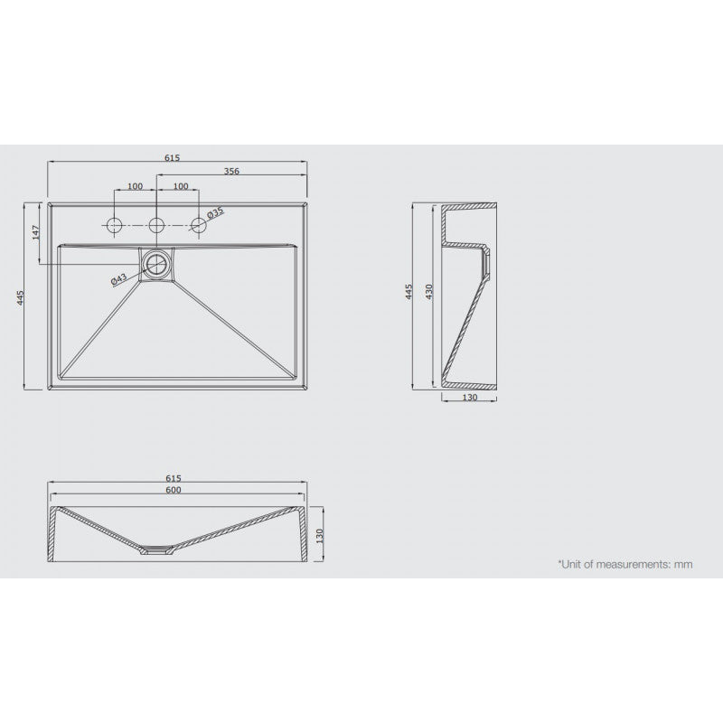 Sternhagen 615x445x130mm Above Counter Basin White or Black Glossy Bathroom Wash Basin Sani-Quartz Composite Golden Cut