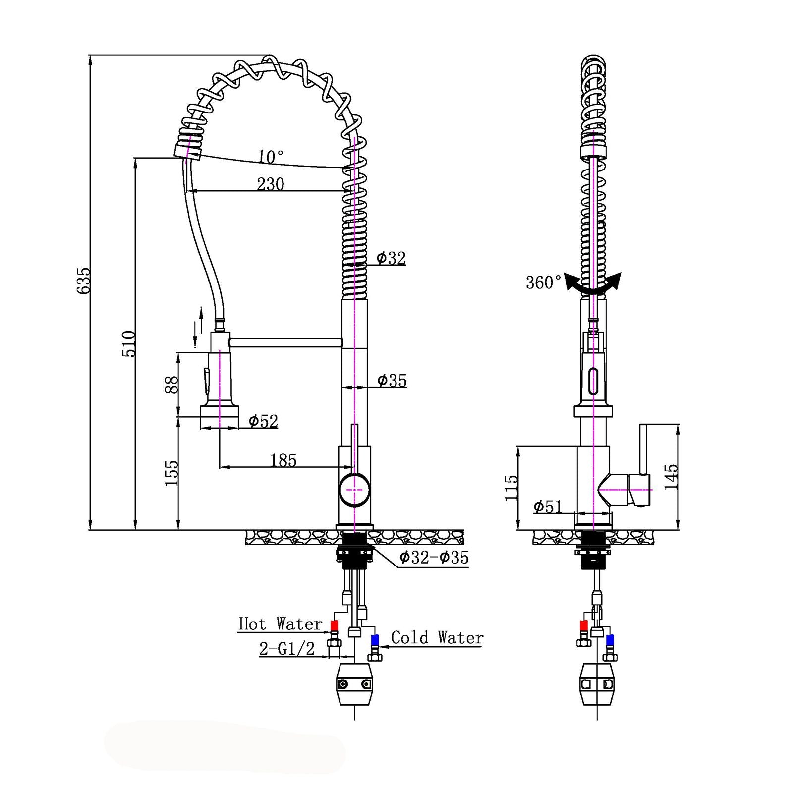 Tall Spring Black Pull Out Kitchen Sink Mixer Tap