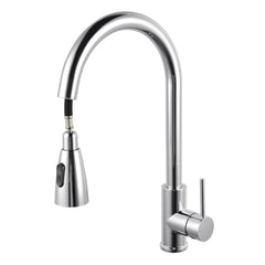 Round Chrome Pull Out Shower Kitchen Sink Mixer Tap