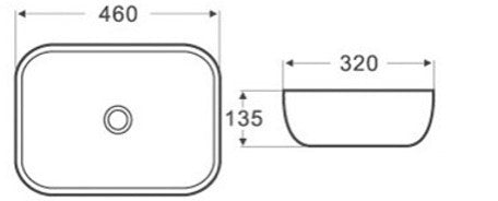 460x320x135mm Rectangle Gloss White Above Counter Ceramic Basin Ultra Slim