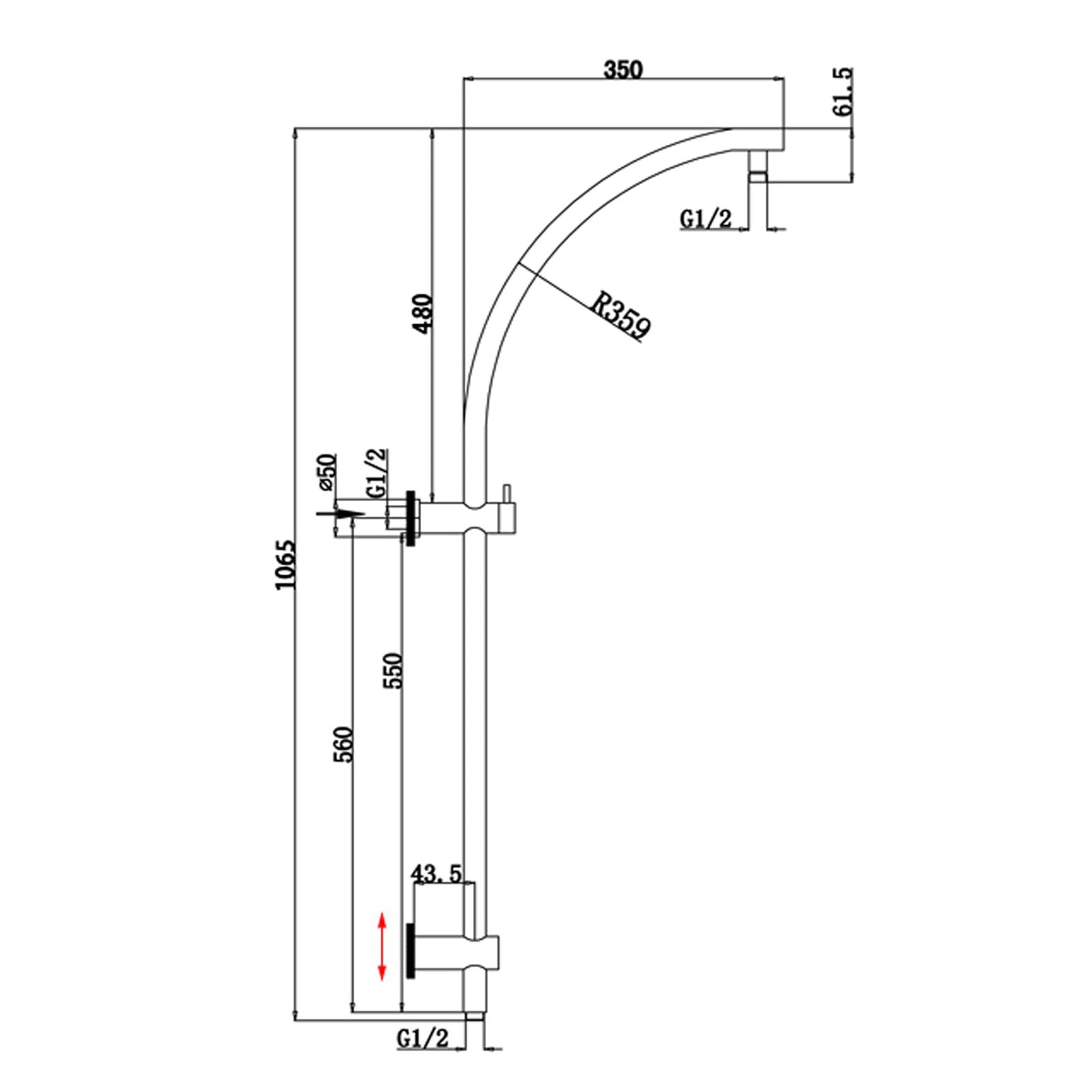 Round Black Top Inlet Shower Rail