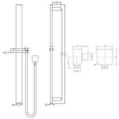 Square Black Sliding Shower Rail without Handheld Shower (PVC Hose)