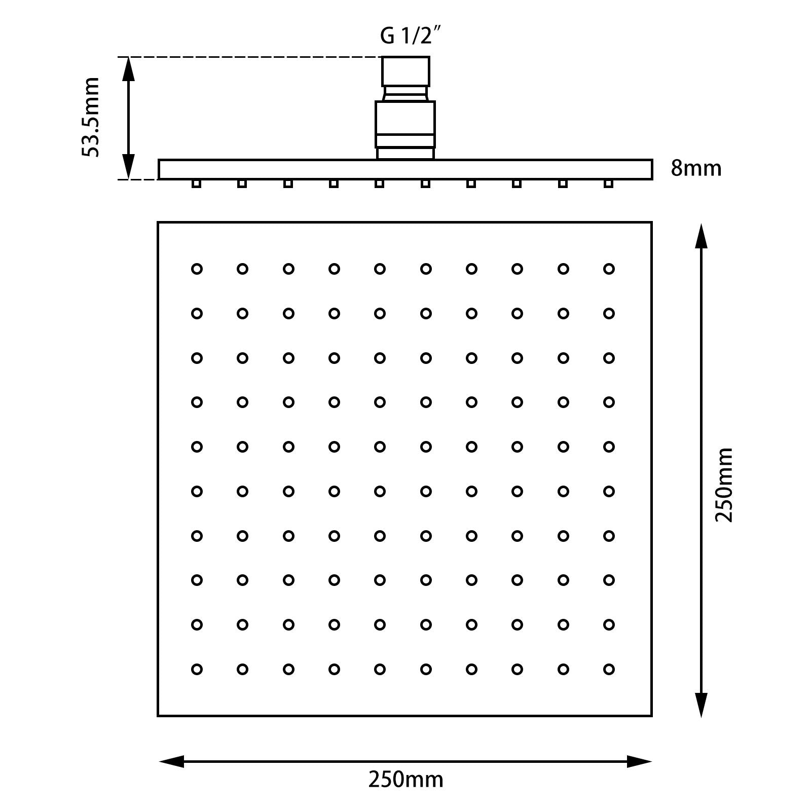 Square Brushed Nickel Brass Rainfall Shower Head 250mm