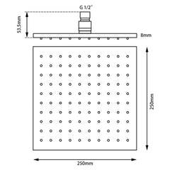 Square Brushed Nickel Brass Rainfall Shower Head 250mm