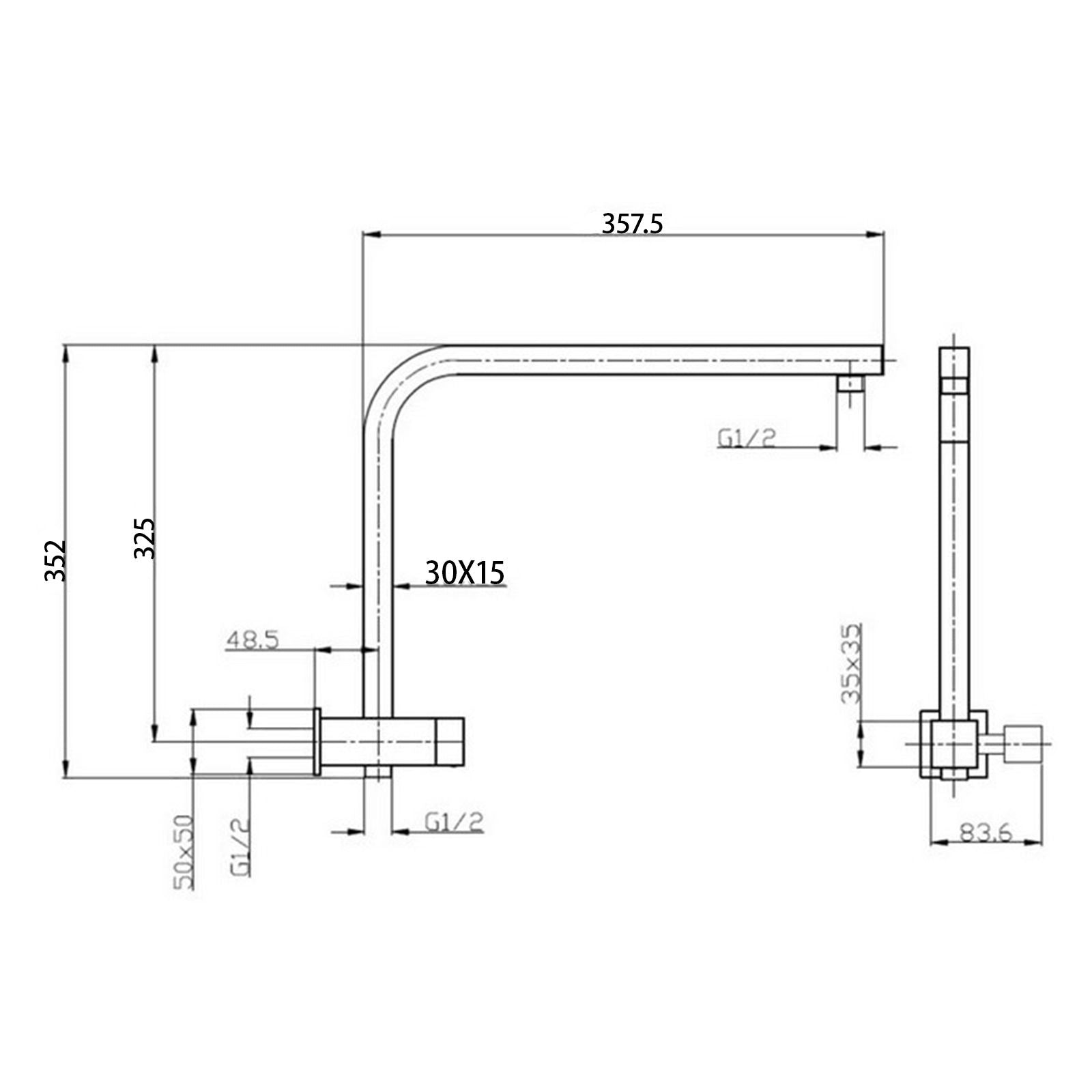 Square Matte Black Half Shower Station without Shower Head and Handheld Shower