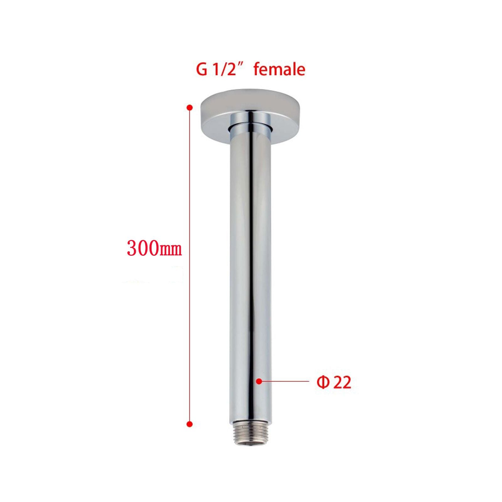 Round Chrome Ceiling Shower Arm 300mm