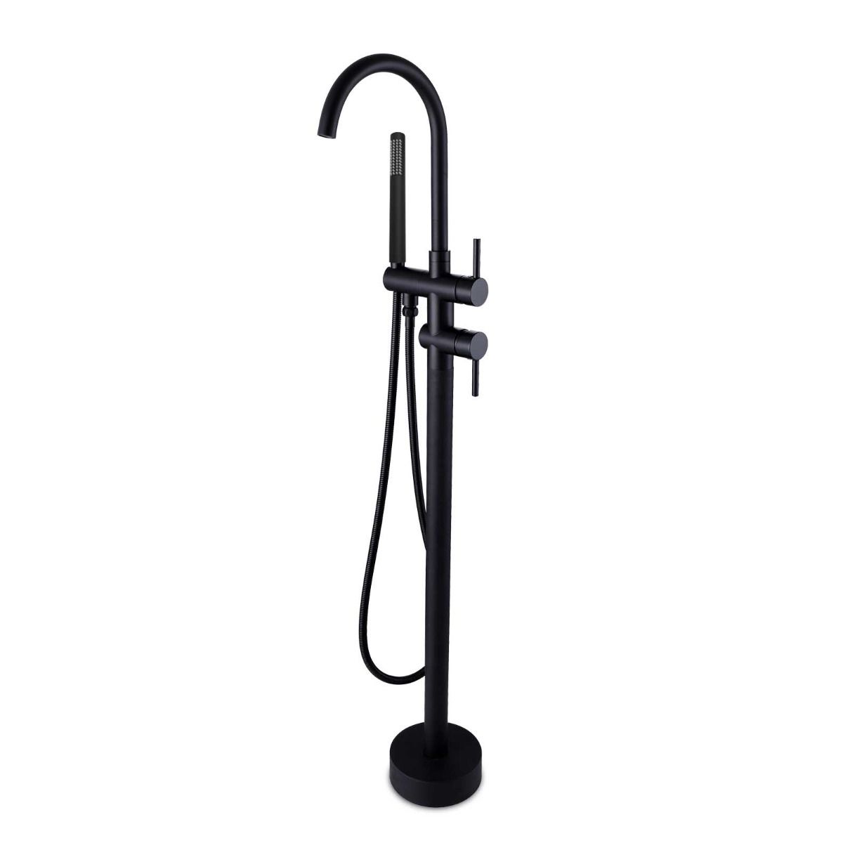 Pentro Round Black Freestanding Bath Mixer With Hand held Shower