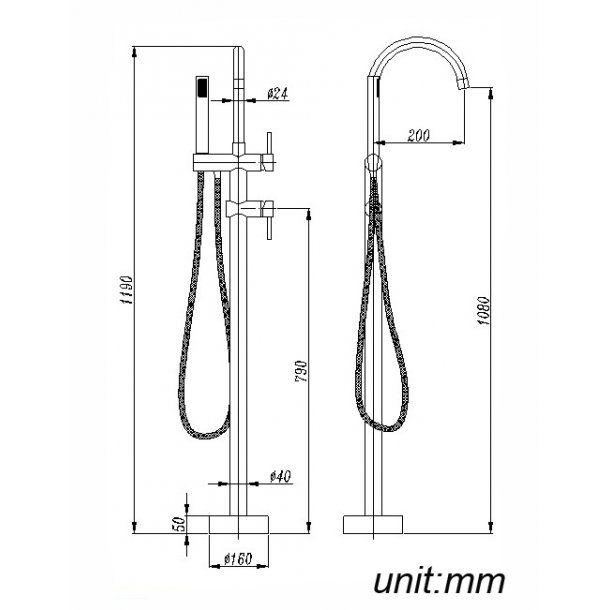 Pentro Round Gun Metal Grey Freestanding Bath Mixer With Hand held Shower