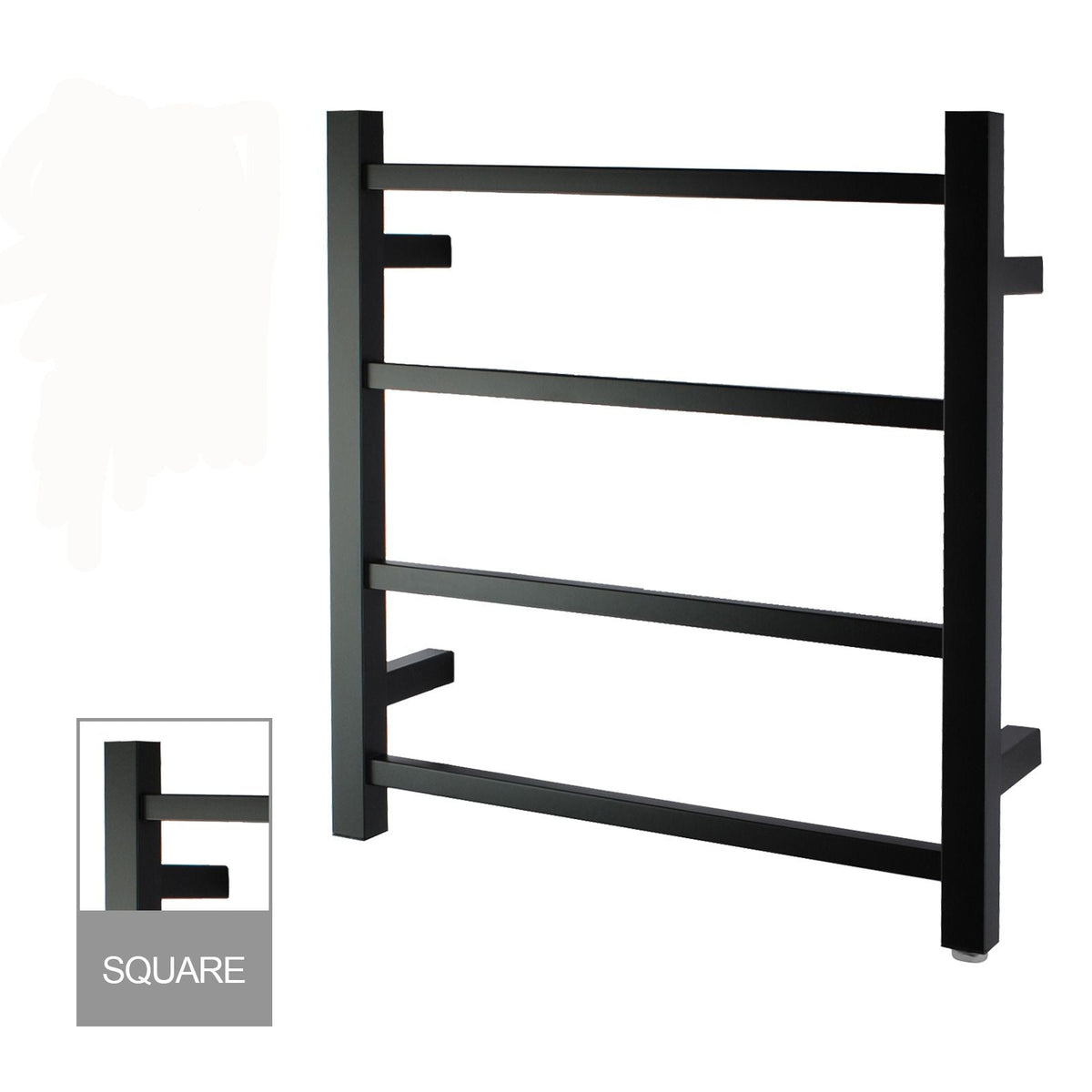 Square Matte Black Electric Heated Towel Rack 4 Bars