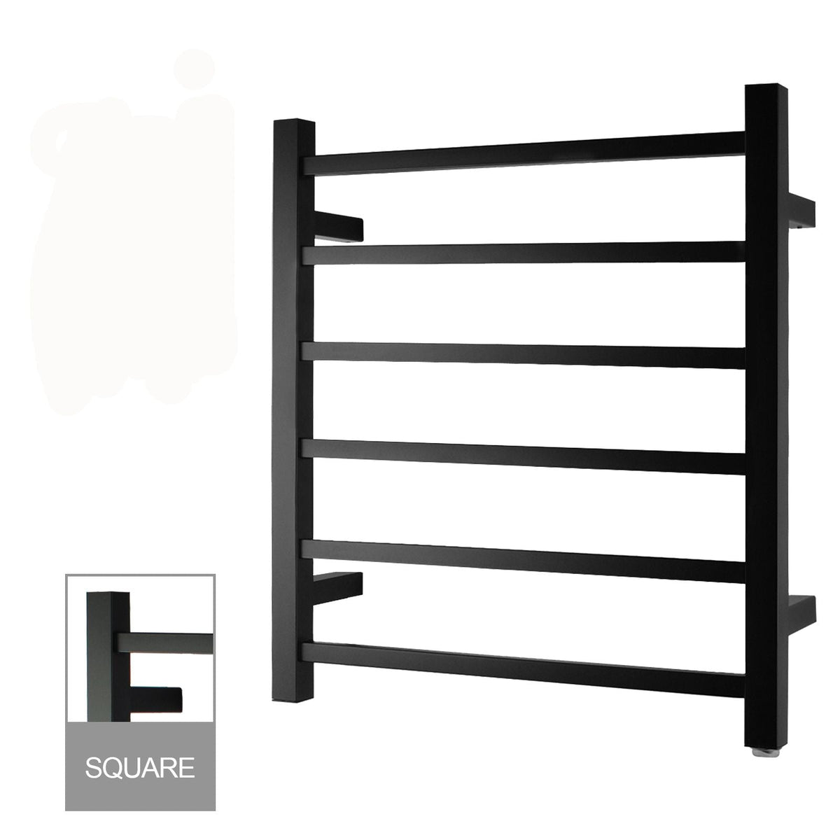 Square Black Electric Heated Towel Rack 6 Bars