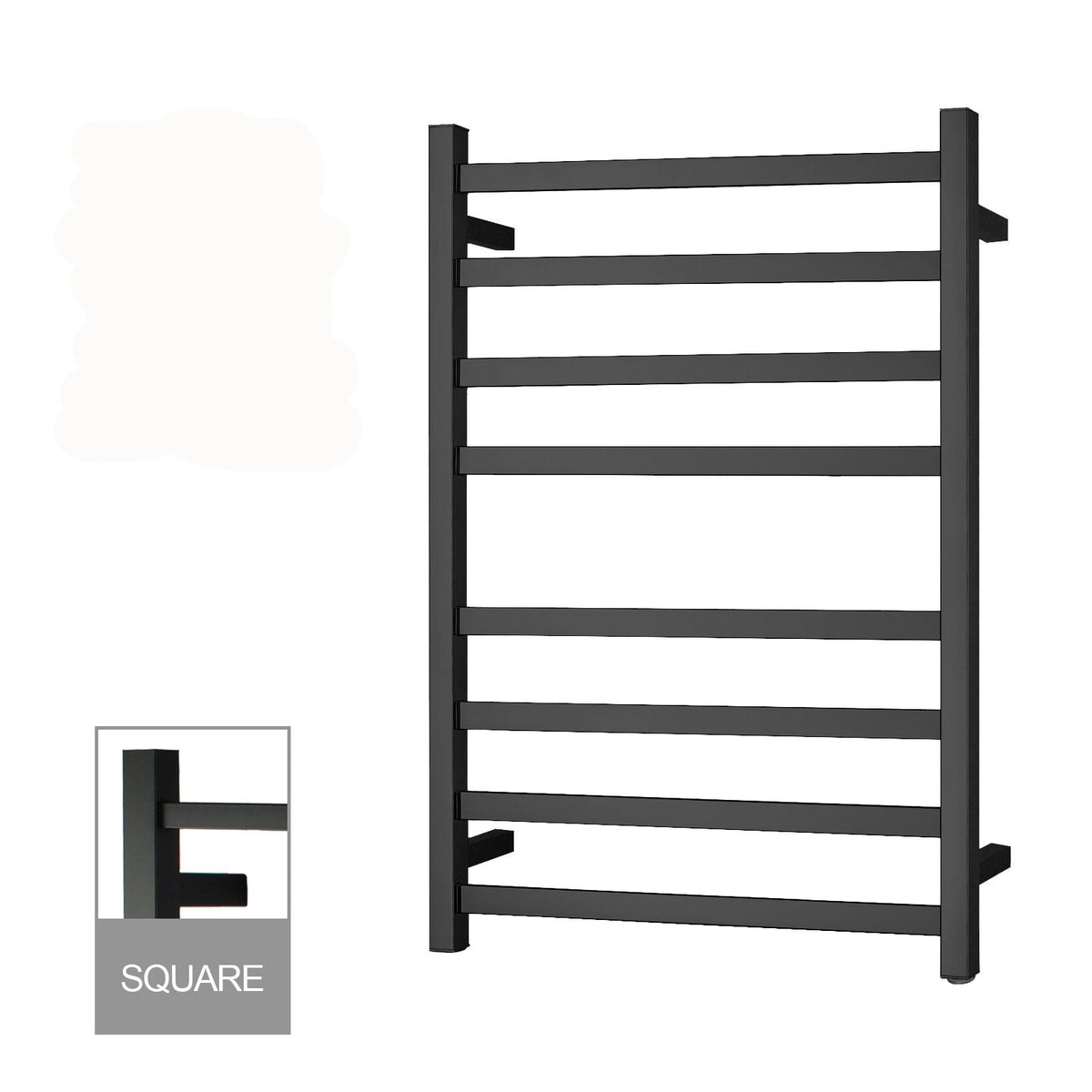 Square Black Electric Heated Towel Rack 8 Bars