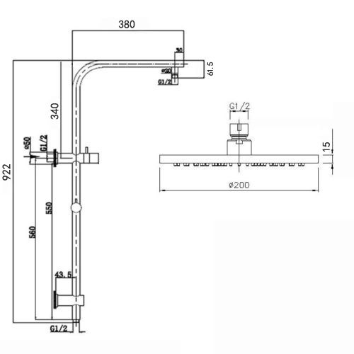 Pentro 250mm Matte Black Round Handheld Shower Station