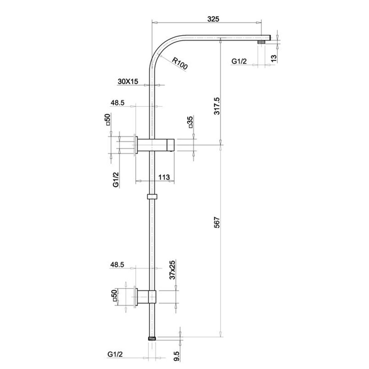 Esperia 250mm Chrome Square Shower Station