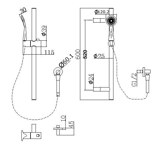 Pentro Matte Black Round Handheld Shower Rail Set