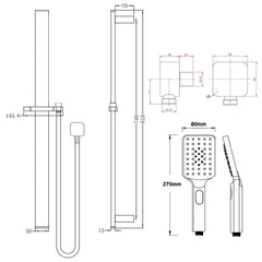 Bellino Brushed Nickel Square Handheld Shower Rail Set