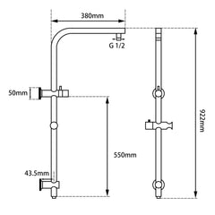 Right Angle Round Matte Black Top Inlet Shower Rail