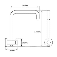 530mm Height Round Chrome Top Water Inlet Shower Rail