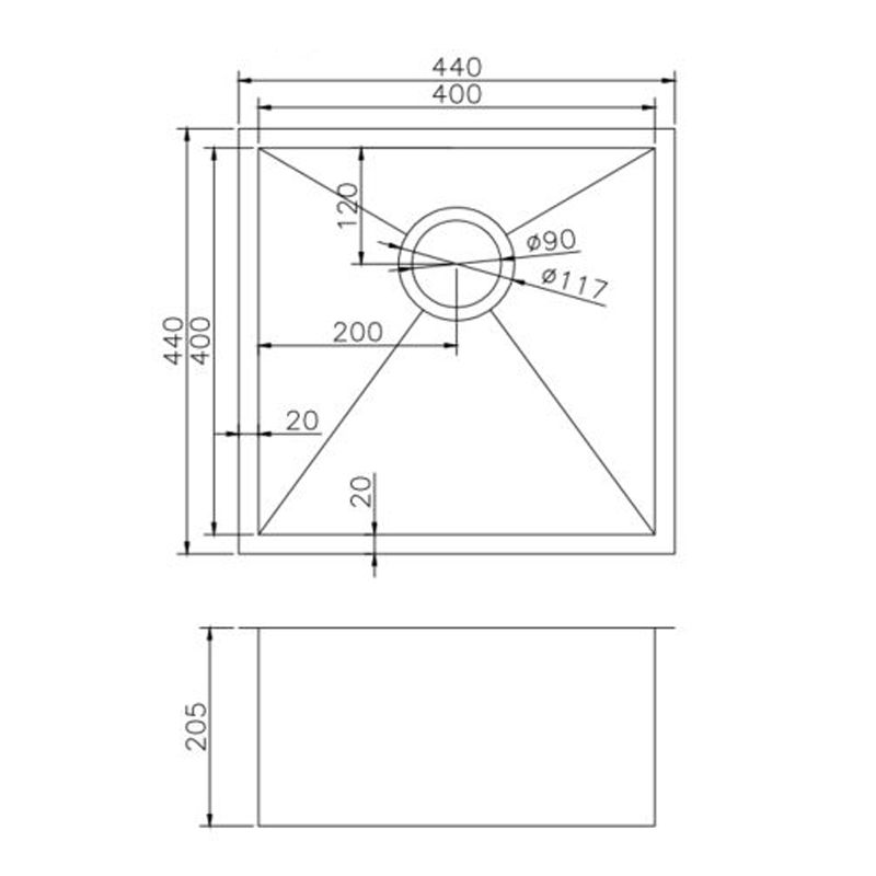 440x440x205mm Gun Metal Grey Stainless Steel Handmade Single Bowl Sink for Flush Mount and Undermount