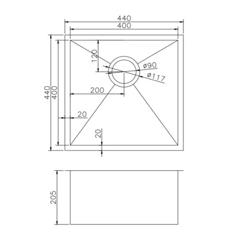 440x440x205mm Rose Gold PVD Stainless Steel Handmade Single Bowl Sink for Flush Mount and Undermount