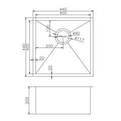 440x440x205mm Rose Gold PVD Stainless Steel Handmade Single Bowl Sink for Flush Mount and Undermount