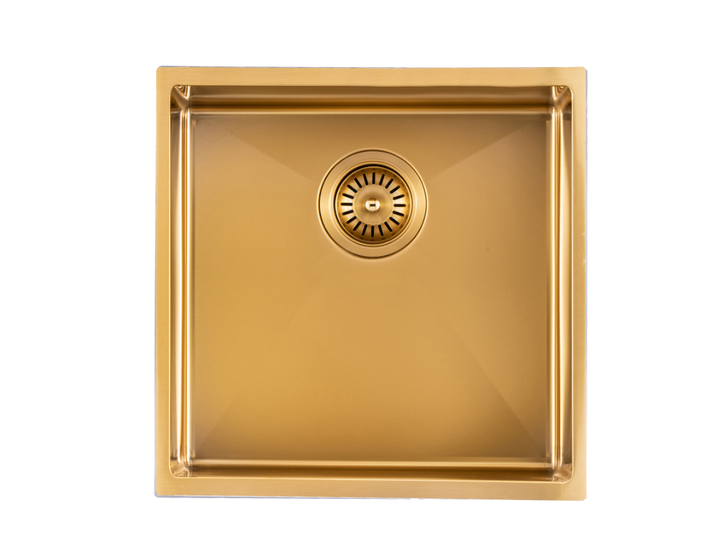 440x440x205mm Brushed Yellow Gold Stainless Steel Handmade Single Bowl Sink for Flush Mount and Undermount