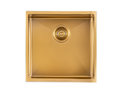 440x440x205mm Brushed Yellow Gold Stainless Steel Handmade Single Bowl Sink for Flush Mount and Undermount